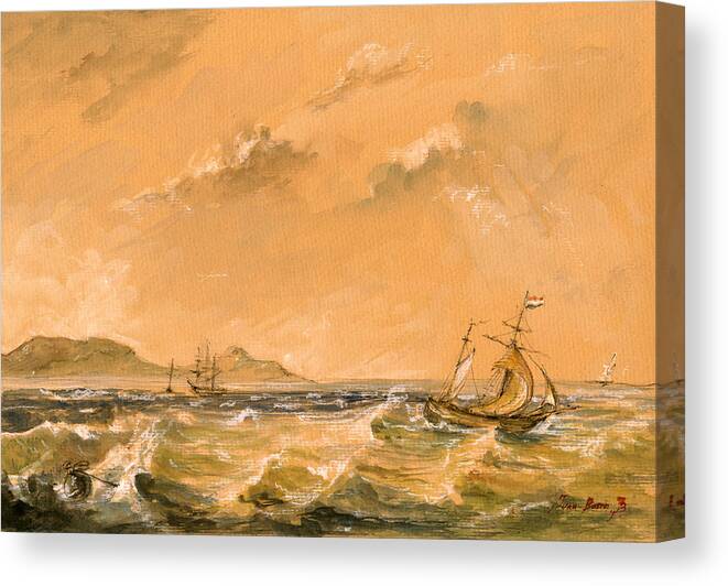 Sail Ships Canvas Print featuring the painting Sail ship #1 by Juan Bosco