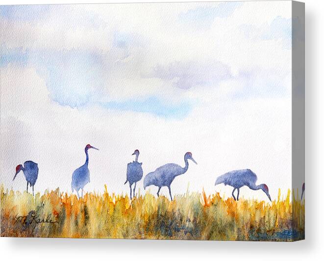 Cranes Canvas Print featuring the painting Sandhill Skyline by Marsha Karle