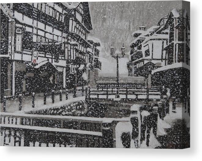 Japan Canvas Print featuring the painting Snow Town #1 by Masami Iida