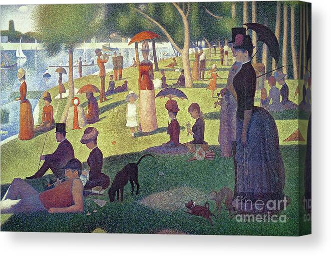 Sunday Afternoon On The Island Of La Grande Jatte Canvas Print featuring the painting Sunday Afternoon on the Island of La Grande Jatte by Georges Pierre Seurat