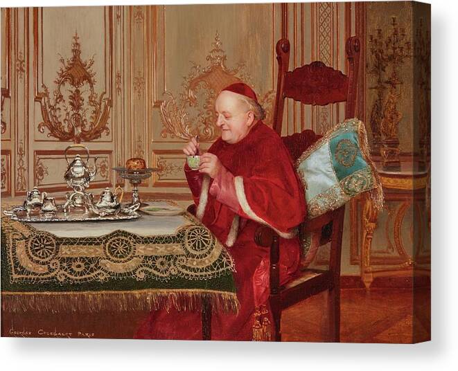 Georges Croegaert 1848 - 1923 Teatime Canvas Print featuring the painting Teatime #1 by MotionAge Designs