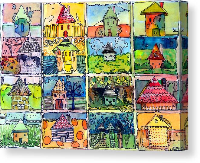 Houses Canvas Print featuring the painting The Little Houses by Mindy Newman