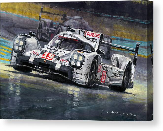 Acrilic Canvas Print featuring the painting 2015 Le Mans 24 LMP1 WINNER Porsche 919 Hybrid Bamber Tandy Hulkenberg by Yuriy Shevchuk