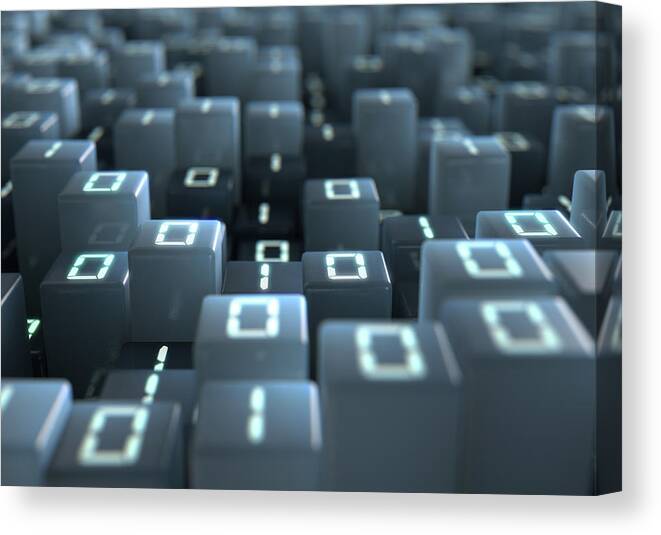 Binary Canvas Print featuring the digital art Binary Code Pixels #3 by Allan Swart