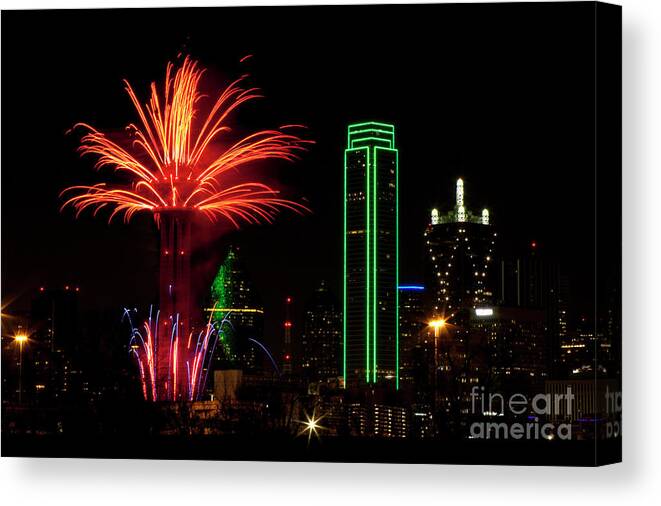 Firework Display Canvas Print featuring the photograph Dallas Texas - Fireworks #4 by Anthony Totah