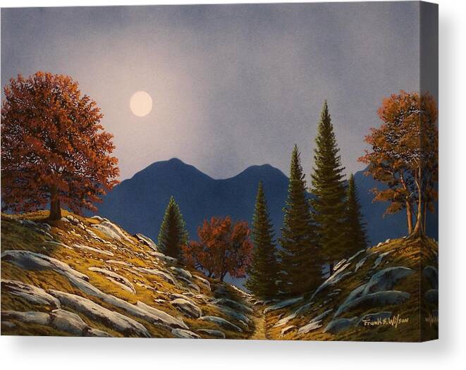 Landscape Canvas Print featuring the painting Mountain Moonrise #3 by Frank Wilson