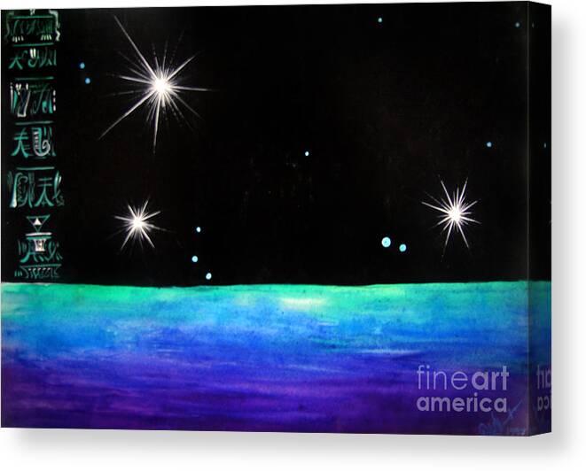3 Canvas Print featuring the painting 3 Sisters - 3 Stars Dancing At Night by Sofia Goldberg