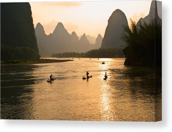 Asia Canvas Print featuring the photograph Sunset on the Li River #3 by Michele Burgess