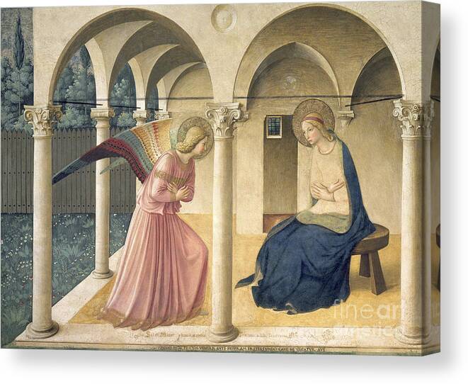 Angel Canvas Print featuring the painting The Annunciation by Fra Angelico