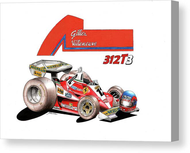Porsche Canvas Print featuring the painting 312T3 Gilles Collection by Tano V-Dodici ArtAutomobile