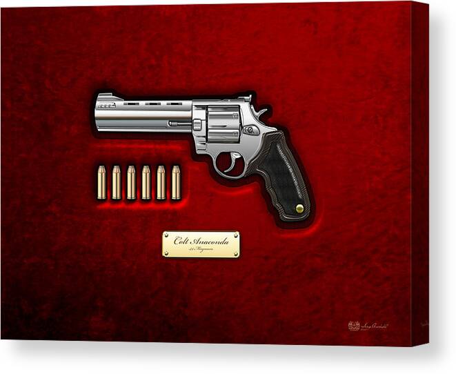 The Armory By Serge Averbukh Canvas Print featuring the photograph .44 Magnum Colt Anaconda on Red Velvet #44 by Serge Averbukh