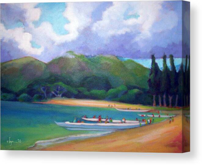 Kailua Canvas Print featuring the painting 5 p.m. Canoe Club by Angela Treat Lyon