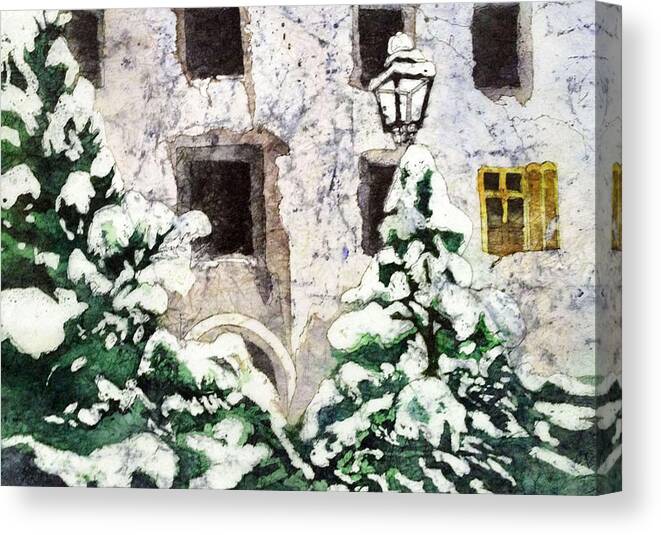 Snow Canvas Print featuring the painting A Winter's Day by Diane Fujimoto