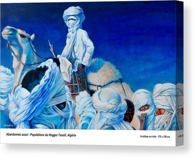 Camel Canvas Print featuring the painting Abandonnes aussi - Populations du Hoggar Tassili, Algerie by Josette SPIAGGIA