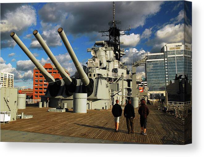 Norfolk Canvas Print featuring the photograph Aboard the USS Wisconsin by James Kirkikis