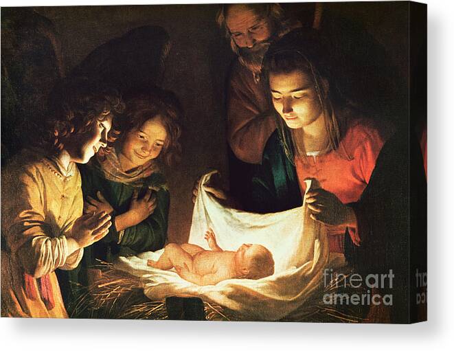 Adoration Of The Baby Canvas Print featuring the painting Adoration of the baby by Gerrit van Honthorst
