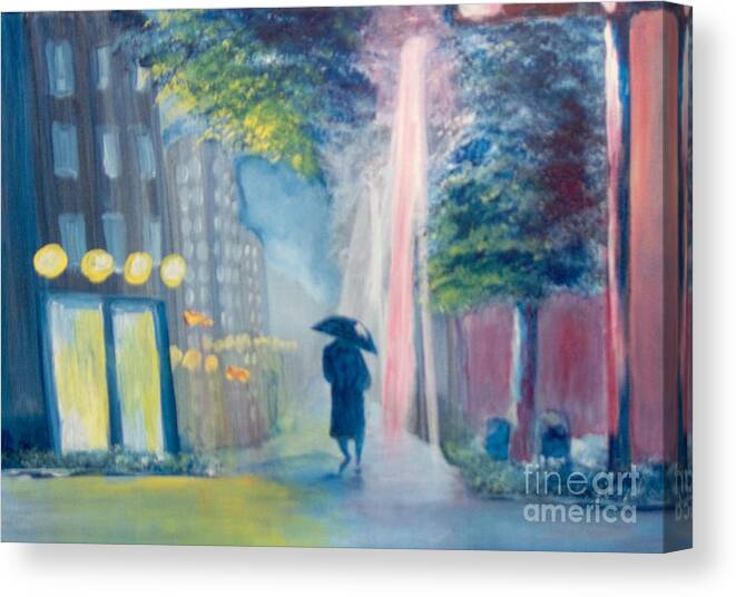 Cityscape Canvas Print featuring the painting Alone by Saundra Johnson