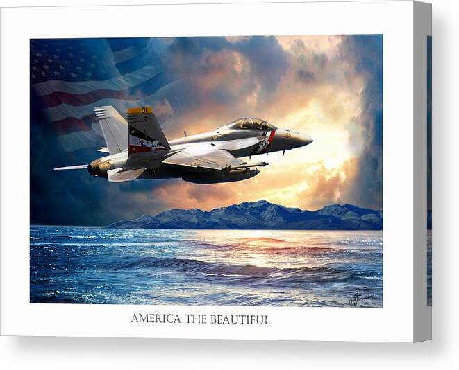 Jet Fighter Plane F 18 Print Canvas Print featuring the painting America the Beautiful by Regina Femrite