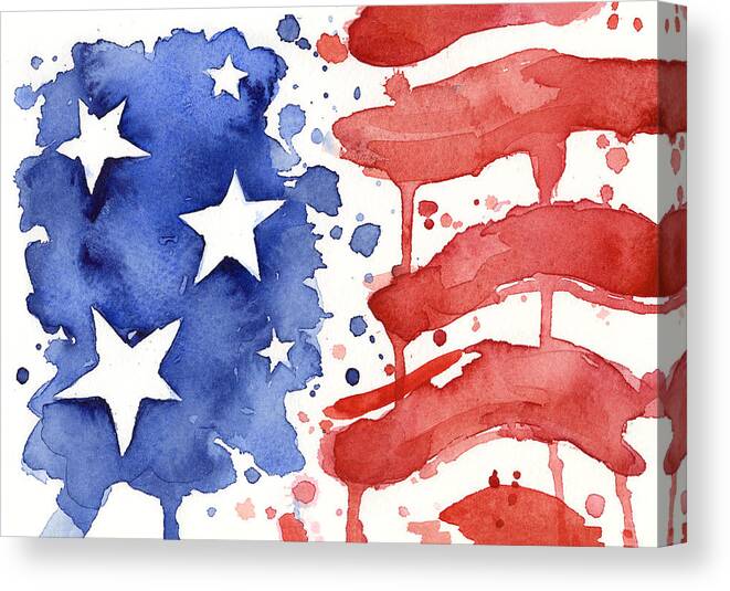 Red Canvas Print featuring the painting American Flag Watercolor Painting by Olga Shvartsur