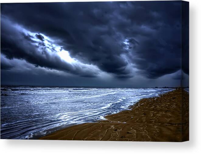 Storm Canvas Print featuring the photograph Angry Sky Peaceful Sea by Cecil Fuselier