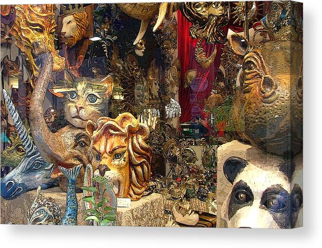 Animal Canvas Print featuring the digital art Animal Masks from Venice by Mindy Newman