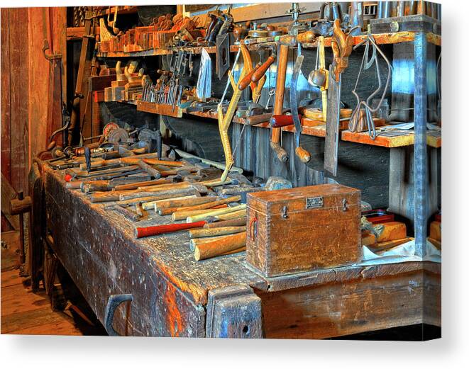 Antique Tools Canvas Print featuring the photograph Antique Tool Bench by Dave Mills