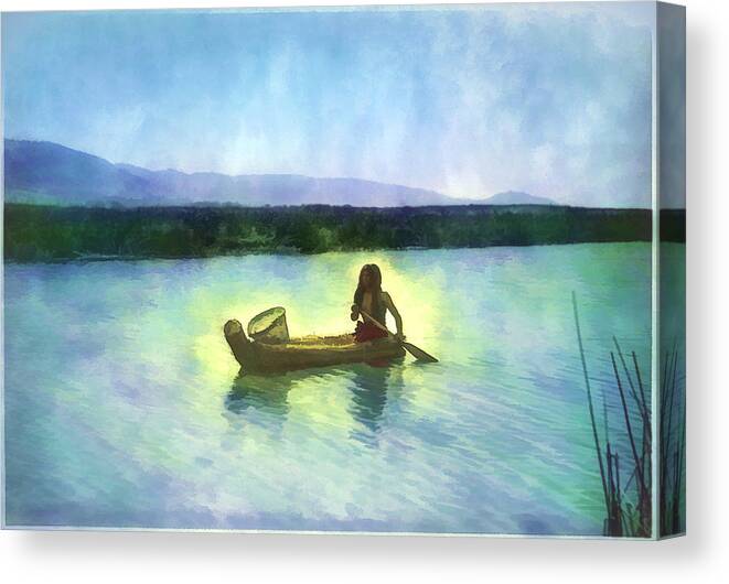 Canoe Canvas Print featuring the digital art At Peace on the Water by Rick Wicker