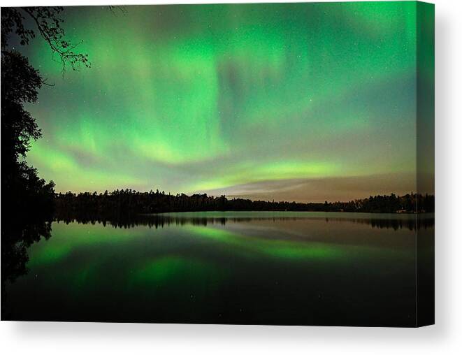 Aurora Borealis Canvas Print featuring the photograph Aurora over Tofte Lake by Larry Ricker