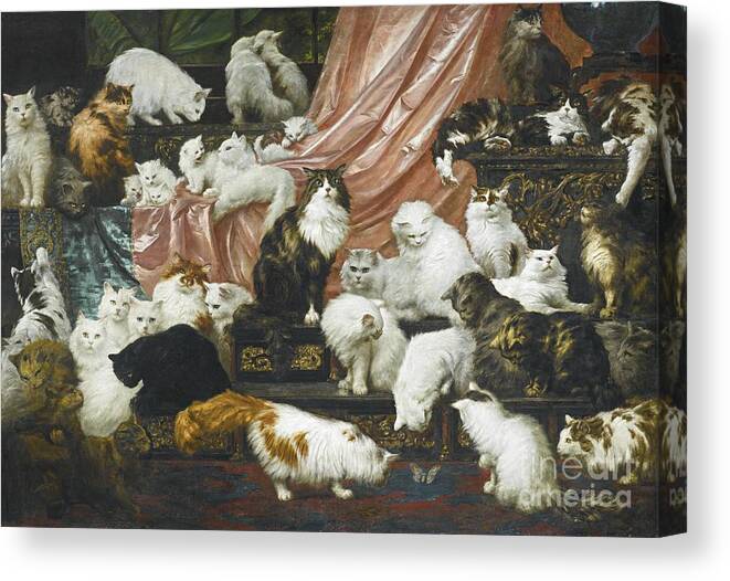Carl Kahler 1855-1906 Austrian My Wife's Lovers.cats Canvas Print featuring the painting Austrian My Wife's Lovers by MotionAge Designs