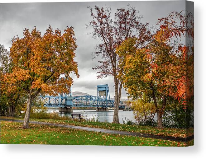 Lewiston Canvas Print featuring the photograph Autumn Blue Bridge by Brad Stinson