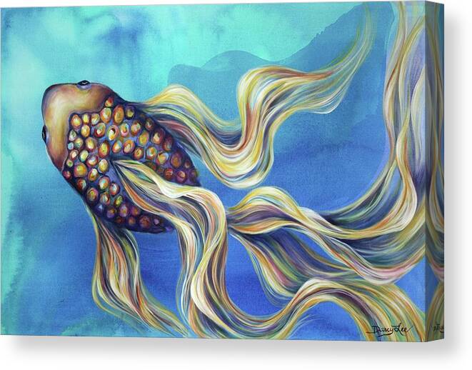 Fish Canvas Print featuring the painting Awaiting Arrival by Darcy Lee Saxton