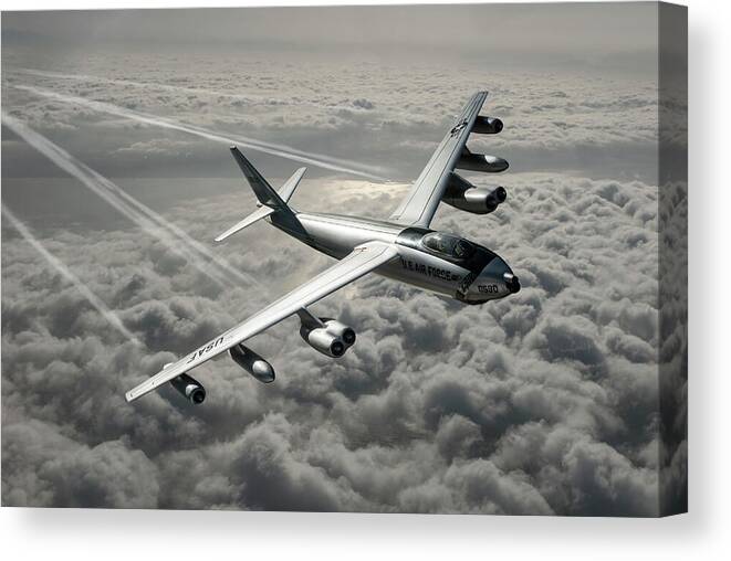 Boeing B-47 Stratojet Canvas Print featuring the digital art B-47E Stratojet with Contrails by Erik Simonsen