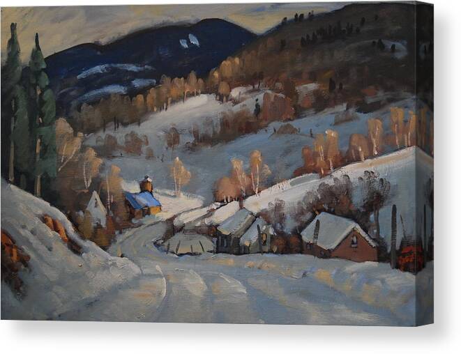 Green Mountains Of Vermont Artist. Green Hills Painters Canvas Print featuring the painting Back Road Vermont by Len Stomski