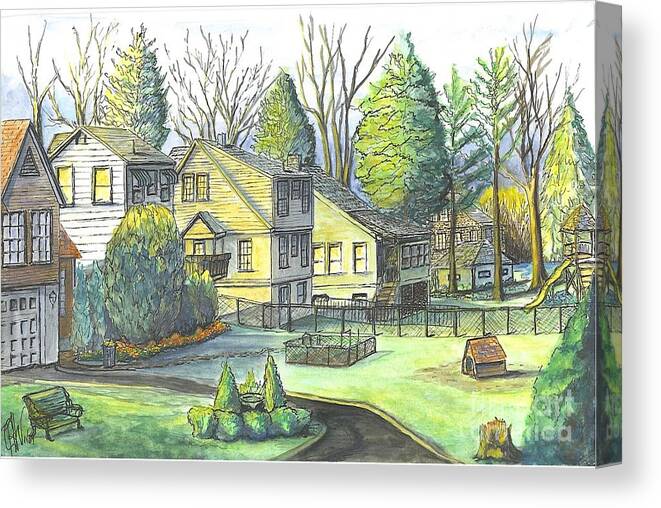 Hometown Canvas Print featuring the painting Hometown Backyard View by Carol Wisniewski