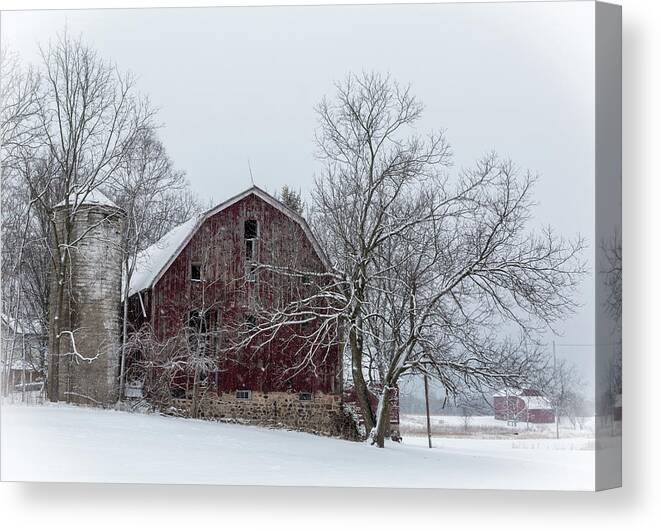 Barn Canvas Print featuring the photograph Barn after recent snow by Joe Holley
