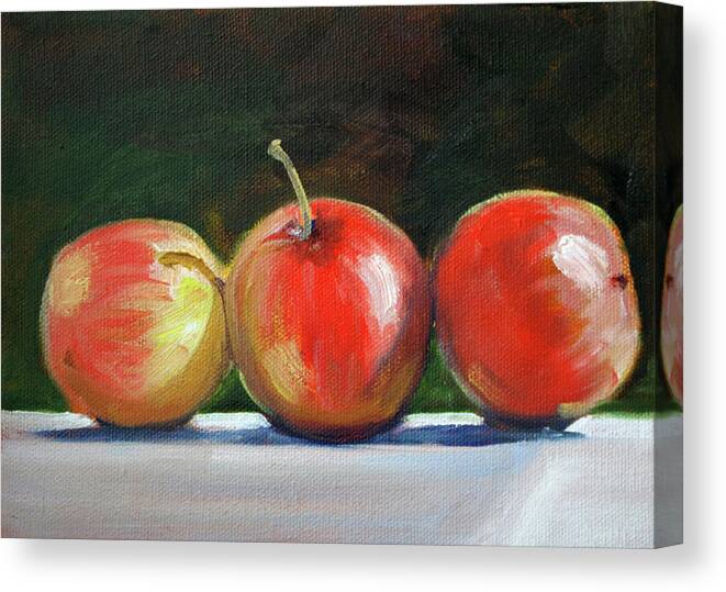Apple Still Life Canvas Print featuring the painting Basking Apples by Nancy Merkle