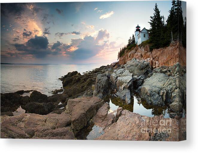 Acadia Canvas Print featuring the photograph Bass Harbor Lighthouse at dusk by Jane Rix