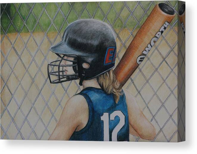Softball Canvas Print featuring the painting Batter Up by Charlotte Yealey