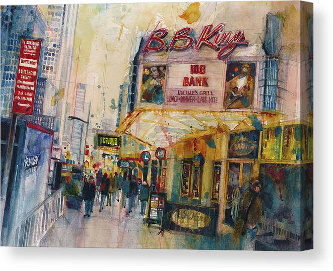 Winter New York Canvas Print featuring the painting B.B.King Midtown, NYC by Dorrie Rifkin