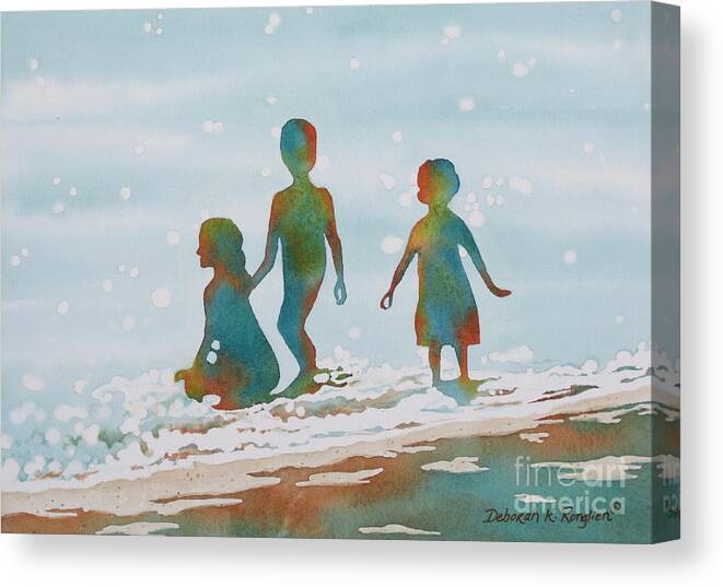 Beach Canvas Print featuring the painting Beach Kids 2 by Deborah Ronglien