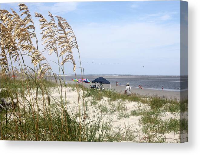 Sea Oats Canvas Print featuring the photograph Beach Scene on Hunting Island SC by Ellen Tully