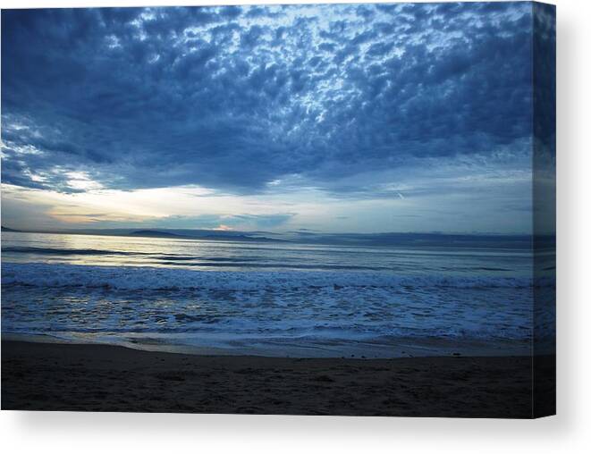 Tree Canvas Print featuring the photograph Beach Sunset - Blue Clouds by Matt Quest