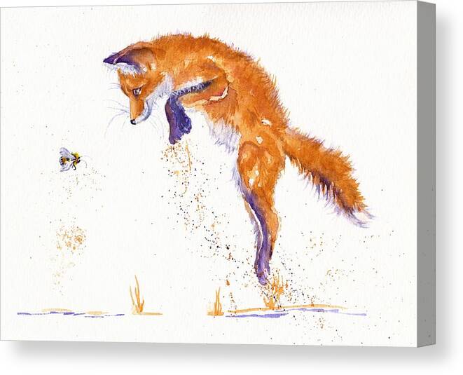 Fox Canvas Print featuring the painting Bee Innocent by Debra Hall