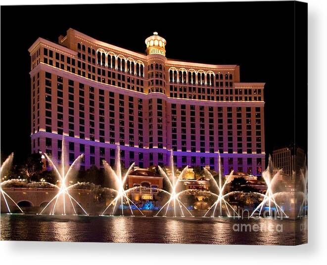 Las Vegas Canvas Print featuring the photograph Bellagio Hotel and Casino by Melody Watson