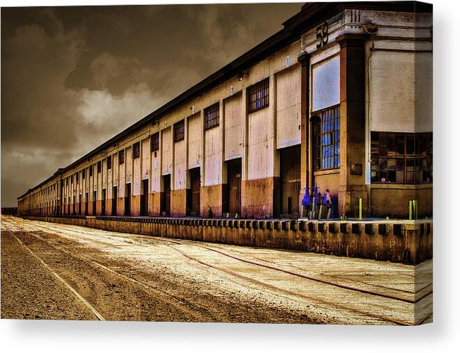 Warehouse Canvas Print featuring the photograph Berth 58 Port of Los Angeles by Joseph Hollingsworth