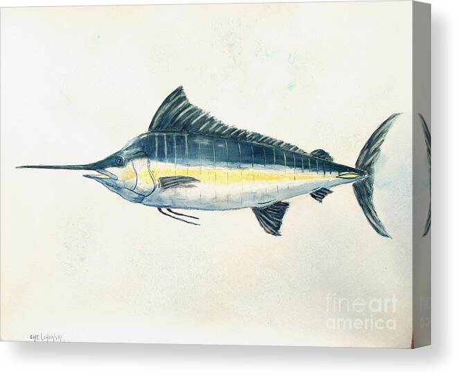 Big Catch Blue Marlin Fish Canvas Print featuring the painting Big Catch by Miroslaw Chelchowski