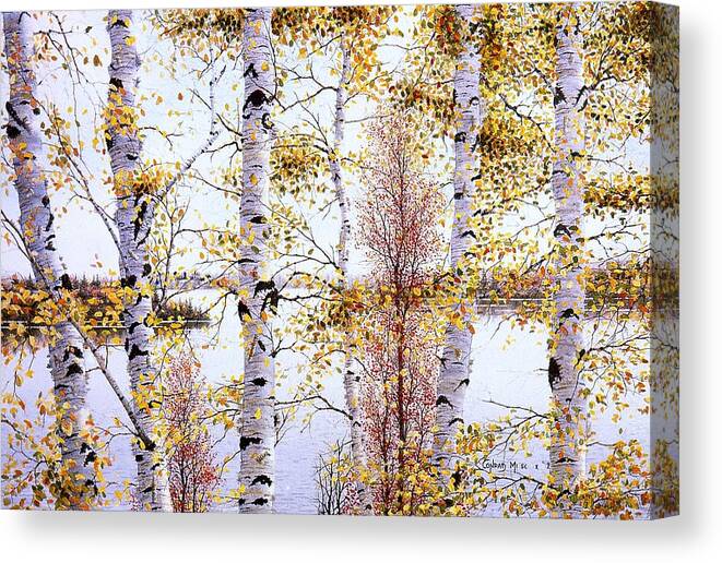 Birch-trees Canvas Print featuring the painting Birch-Trees at lake of Bays by Conrad Mieschke