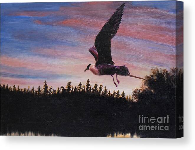 Art Canvas Print featuring the painting Bird on sunset, painting by Irina Afonskaya