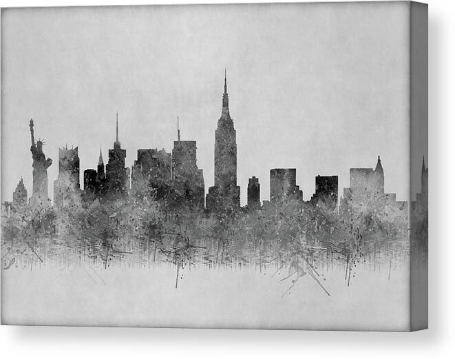 New York Canvas Print featuring the digital art Black and White New York Skylines Splashes and Reflections by Georgeta Blanaru