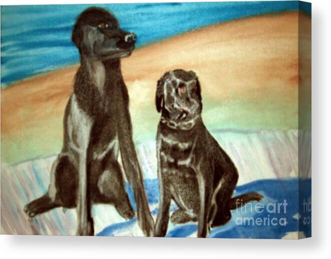 Labs Canvas Print featuring the painting BlackLabs by Stanley Morganstein